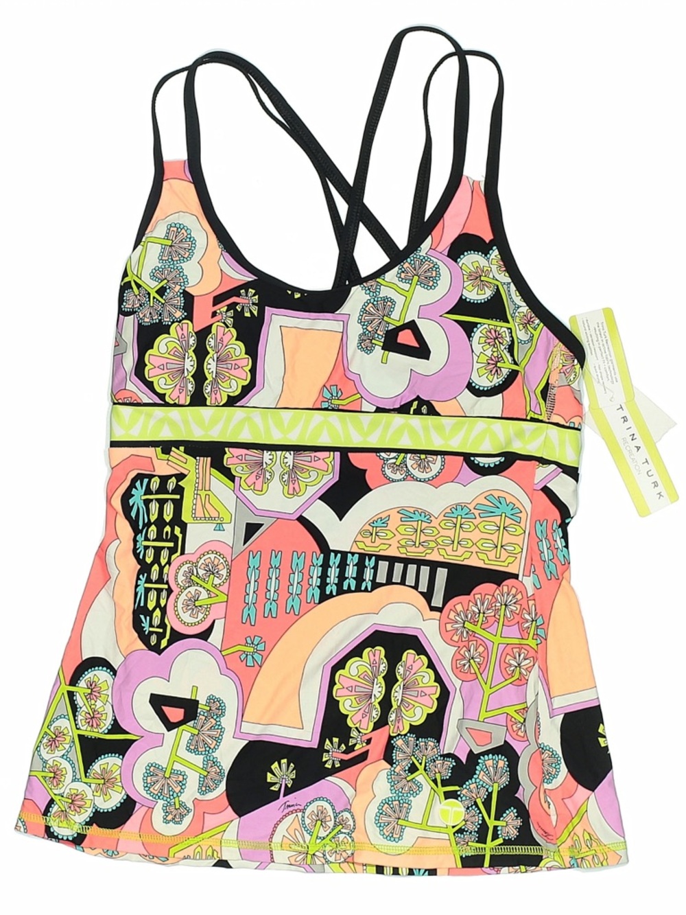 Trina Turk Neon Floral Graphic Strappy Tank in Black, Pink, Coral